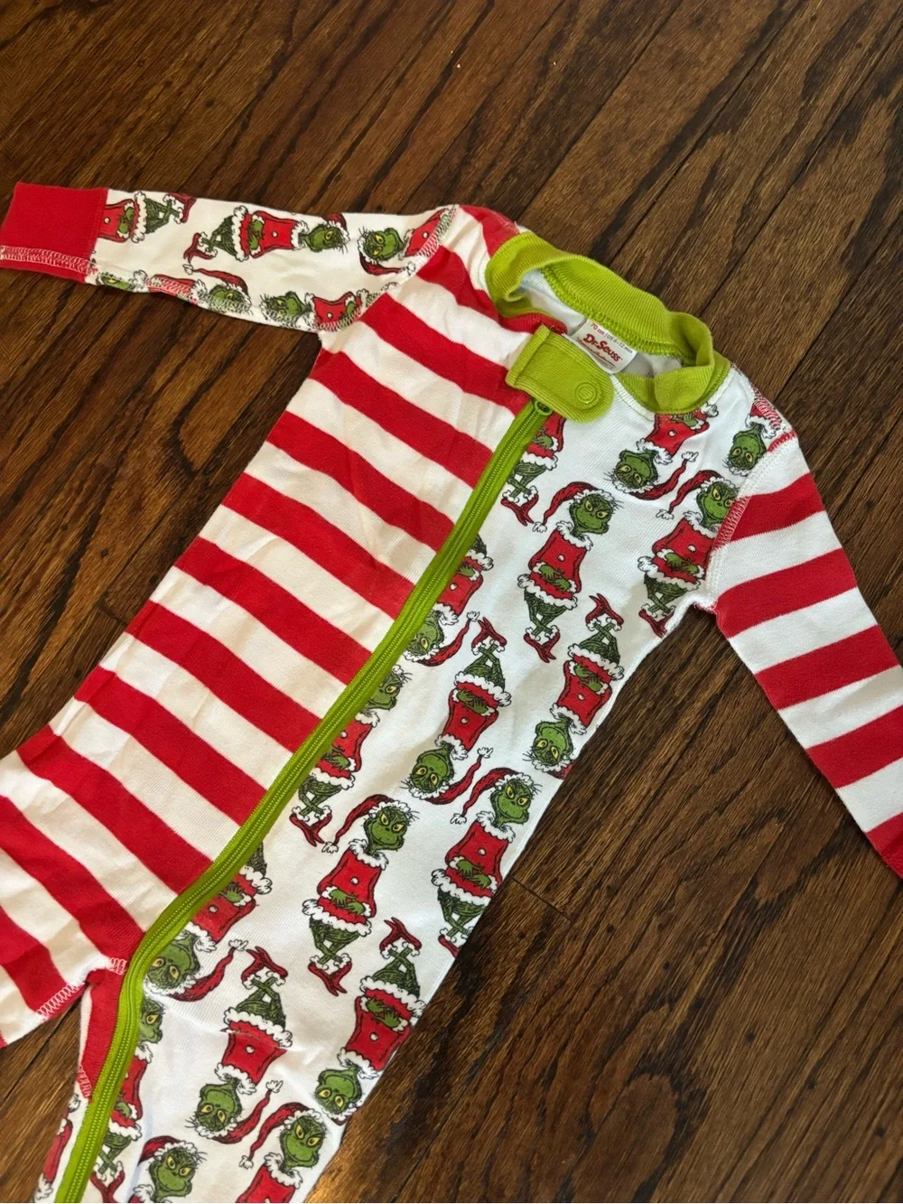 Hanna Andersson Red, White & Green Grinch Stripe One-Piece